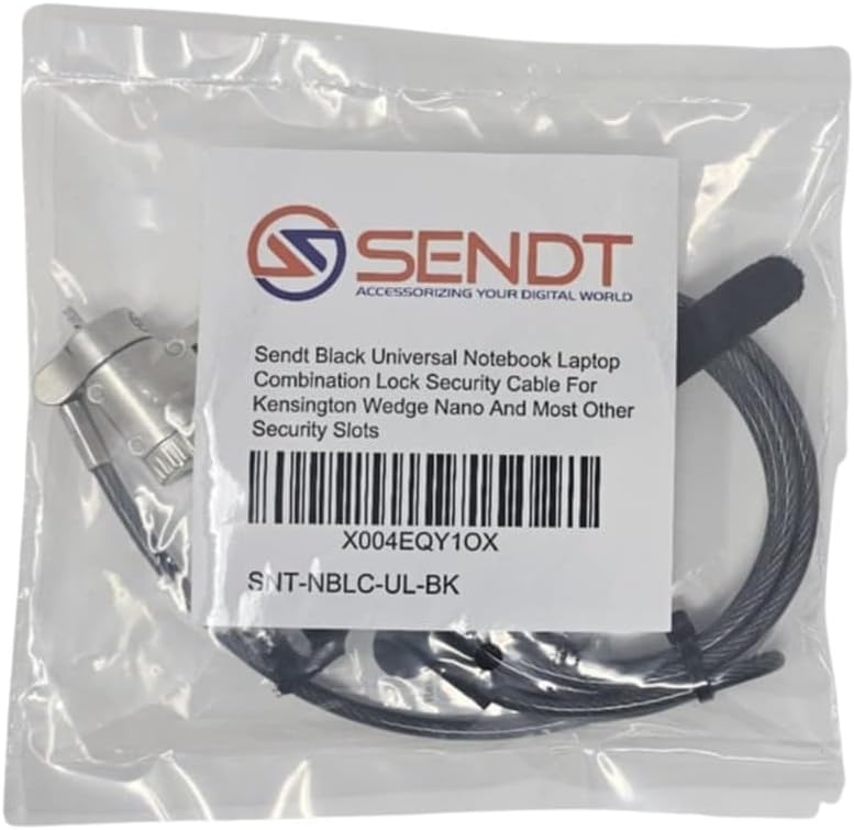 Sendt Black Universal Notebook Laptop Combination Lock Security Cable for Kensington Wedge Nano and Most Other Security Slots - Image 3